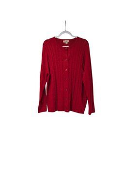 Turtle Bay New York Red Button Up Cable Knit Cardigan Old Money Timeless Sz XL